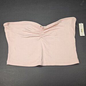 Pink Tube Crop Top Justify‎ Womens Size XL Strapless Ruched Pink Rose 🌹 🍃